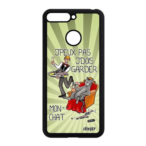 Coque Silicone Rigide Pour Honor 7a J'peux Pas J'dois Garder Mon Chat Texte Je Humoristique Vert Antichoc Etui Humour Cartoon Bd De