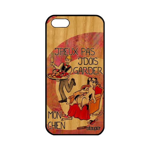 Coque Bois Silicone J'peux Pas J'dois Garder Mon Chien Pour Apple Iphone 5 5s Se Je Cartoon Rose Chiot 4g Antichoc Humour Gel Case