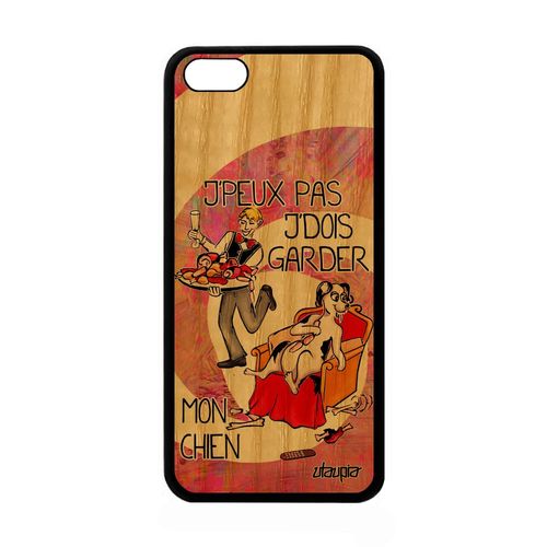 Coque Bois Apple Iphone 5c Silicone J'peux Pas J'dois Garder Mon Chien Rose Texte Humour Drole Chiot Housse Unique Je Portable Jpeux