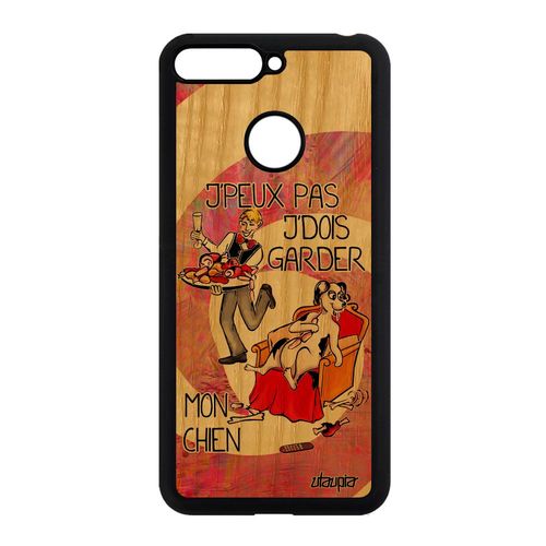 Coque Honor 7a Bois Silicone J'peux Pas J'dois Garder Mon Chien Rose Smartphone Humoristique Chiot Animaux Bande Dessinée Portable