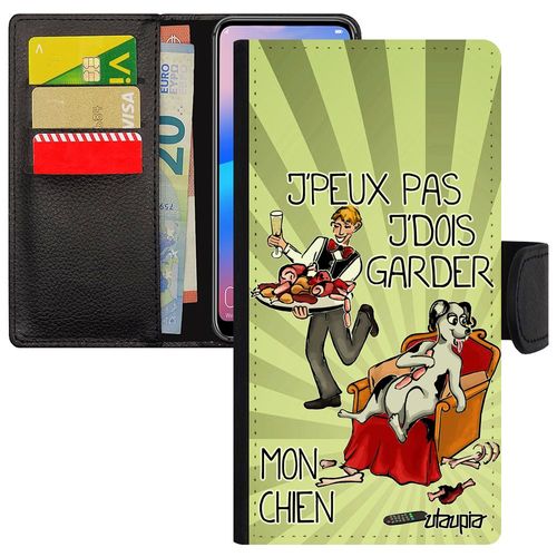 Coque Pour Honor 9 Simili Cuir À Rabat Portefeuille J'peux Pas J'dois Garder Mon Chien Bd Vert Je Drole Humour Jpeux Chiot Animal Pu