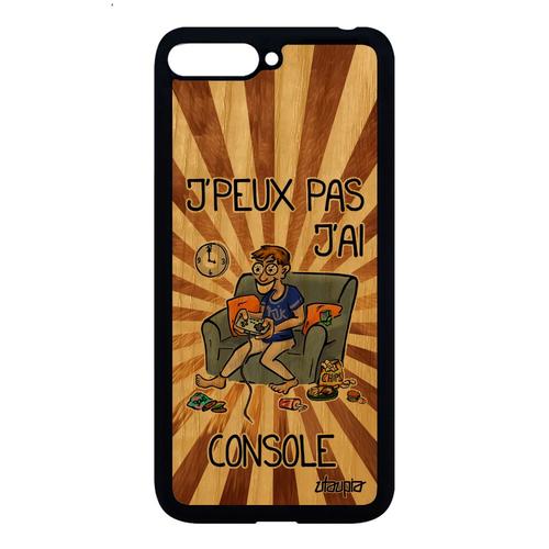 Coque Silicone J'peux Pas J'ai Console Huawei Y6 2018 En Bois Geek Personnalisé Humour Jeux Video Dessin Drole Pas Cher Marron Jpeux