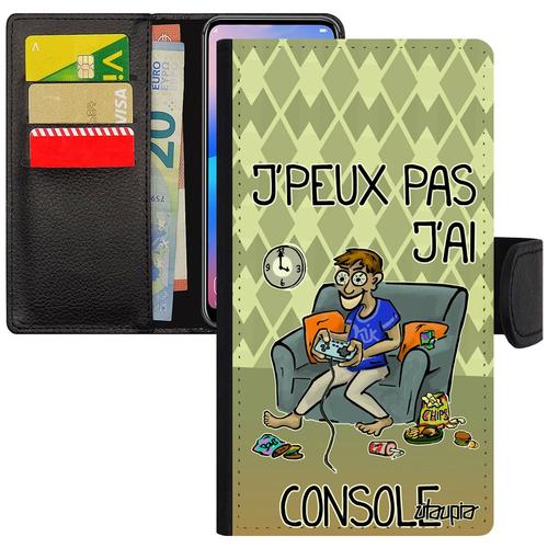 Coque pour Xiaomi mi 8 lite portefeuille porte cartes j'peux pas j'ai console jpeux texte jeux video drole play comique bd original