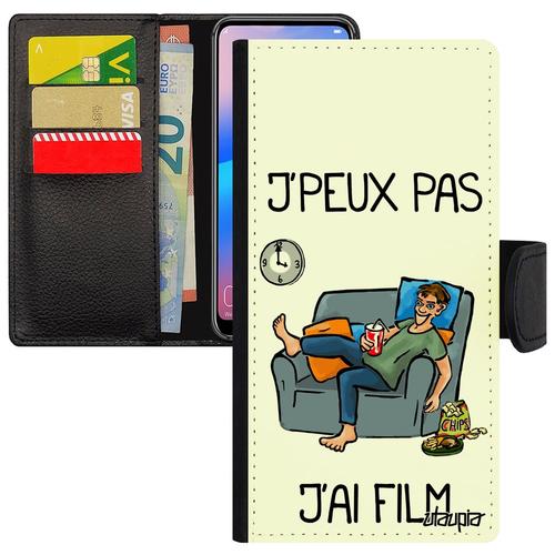 Coque P8/P9 Lite 2017 Simili Cuir Portefeuille J'peux Pas J'ai Film Television Unique Manga Bande Dessinée Noir Blanc Cinema Huawei