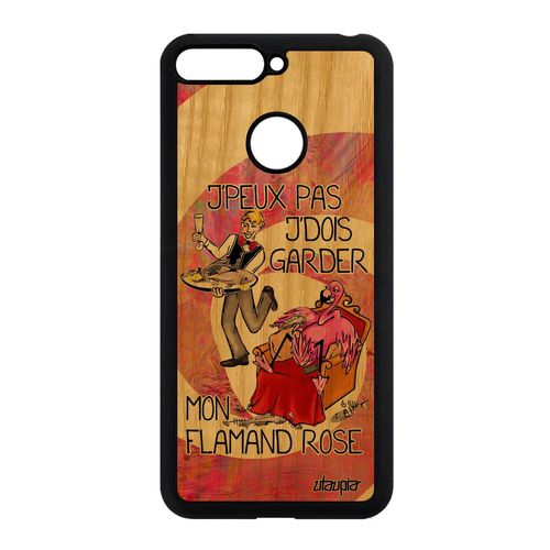 Coque Silicone Honor 7a Bois Veritable Je Peux Pas J'dois Garder Mon Flamand Rose Bande Dessinée Rose Humour Telephone Paradis Drole