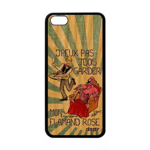 Coque Humour J'peux Pas J'dois Garder Mon Flamand Rose Rigide Apple Iphone 5c Bois Silicone Texte Je Case Etui Oiseau Bd Cartoon De
