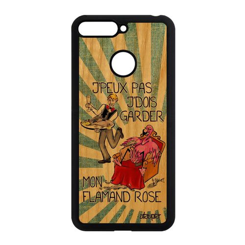 Coque Vrai Bois Silicone Honor 7a Humour J'peux Pas J'dois Garder Mon Flamand Rose Cartoon Mobile Comique Oiseau Animal Gel Etui Je