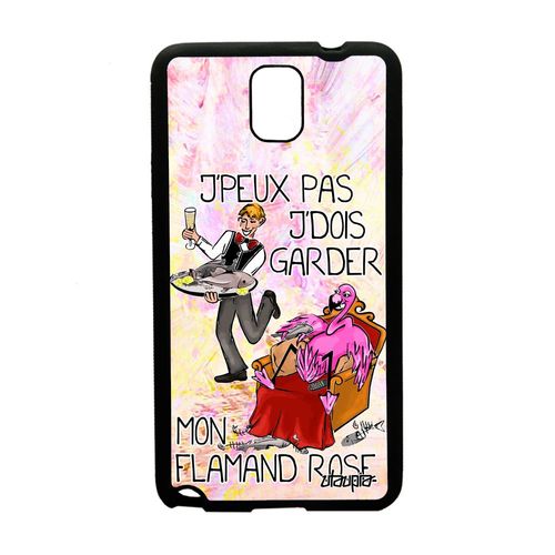Coque Silicone Pour Samsung Galaxy Note 3 Humour J'peux Pas J'dois Garder Mon Flamand Rose Animaux Violet Je Cartoon Cover Comique