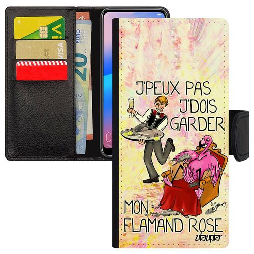 Coque Pour Honor 8x Simili Cuir À Rabat Porte Cartes Silicone Humour J'peux Pas J'dois Garder Mon Flamand Rose Violet Drole Texte Je