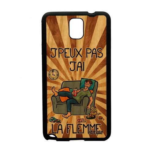 Coque J'peux Pas J'ai La Flemme Samsung Galaxy Note 3 Bois Silicone Dessin Humour Marron Casanier Souple Etui Texte Jpeux Je Drole