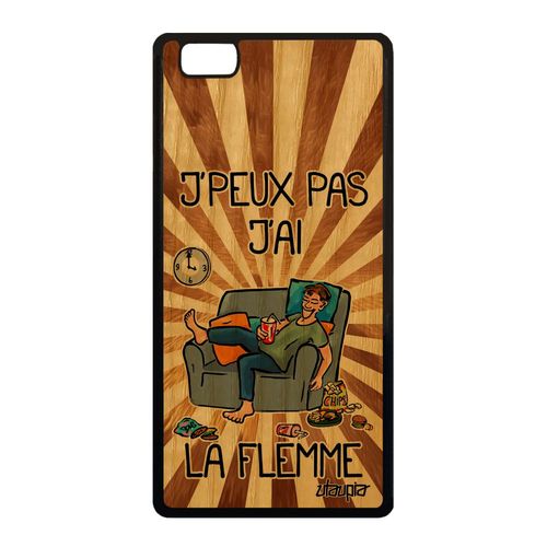 Coque Bois Silicone Pour Huawei P8 Lite 2015 J'peux Pas J'ai La Flemme Dessin Je Humour Casanier Jpeux Comique Fatigué 4g Marron De