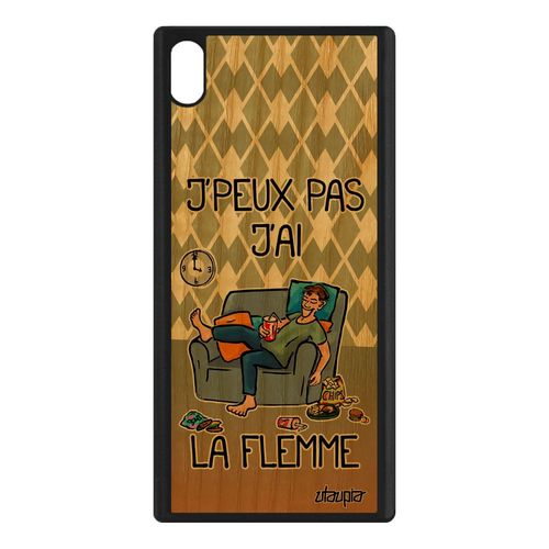 Coque Sony Xperia Xa1 Ultra En Bois Et Silicone J'peux Pas J'ai La Flemme Texte Housse Vert Humour Drole Feignant 4g Antichoc Bd Gel