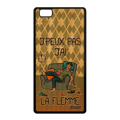 Coque Huawei P8 Lite 2015 Bois Silicone J'peux Pas J'ai La Flemme Case Faignant Fatigué De Protection Humoristique Humour Texte Vert