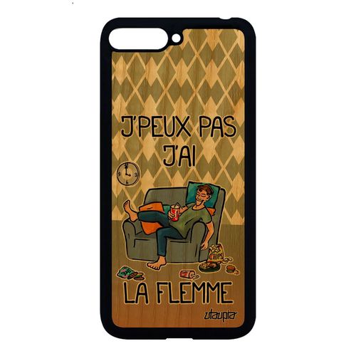 Coque Antichoc Pour Huawei Y6 2018 En Bois Silicone J'peux Pas J'ai La Flemme Humour Vert Faignant Portable Fatigué Mobile Drole Bd