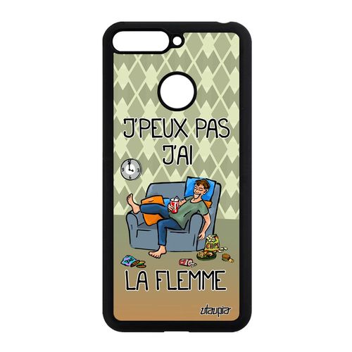 Coque Silicone Honor 7a J'peux Pas J'ai La Flemme 4g Vert Bd Humour Texte Telephone Portable Drole Comique Souple Feignant Fatigué