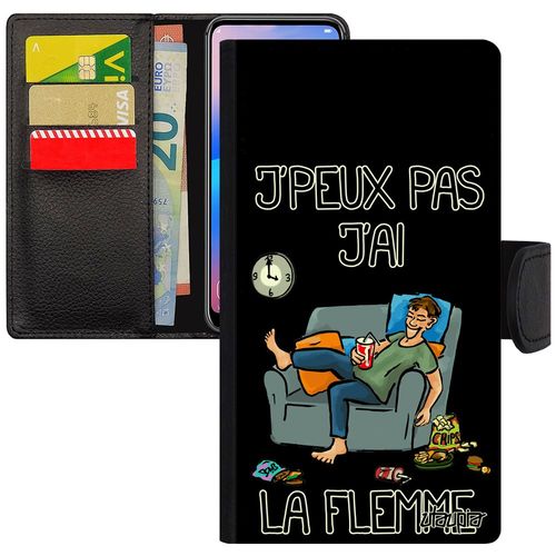 Coque Galaxy J3 2015 Cuir J'peux Pas J'ai La Flemme Jpeux Unique Humoristique 4g Bd Texte Je Etui Drole Noir Portable Humour Samsung