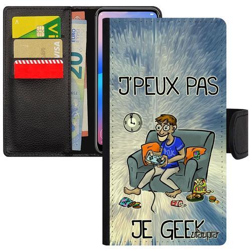 Coque A7 2018 Simili Cuir J'peux Pas Je Geek Drole Dessin Telephone Humour Je Jeux Video Play Sm-A750f/Ds Console De Samsung Galaxy