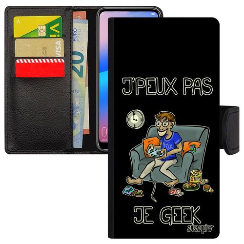 Coque Samsung A9 2018 Portefeuille J'peux Pas Je Geek Drole Texte Noir Telephone Jpeux Play Mobile Portable Humour Bd Console Galaxy