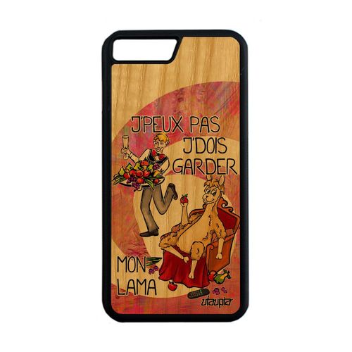Coque J'peux Pas J'dois Garder Mon Lama Iphone 7 Plus En Bois Silicone Texte De Protection Drole Telephone Rigide Animaux Rose