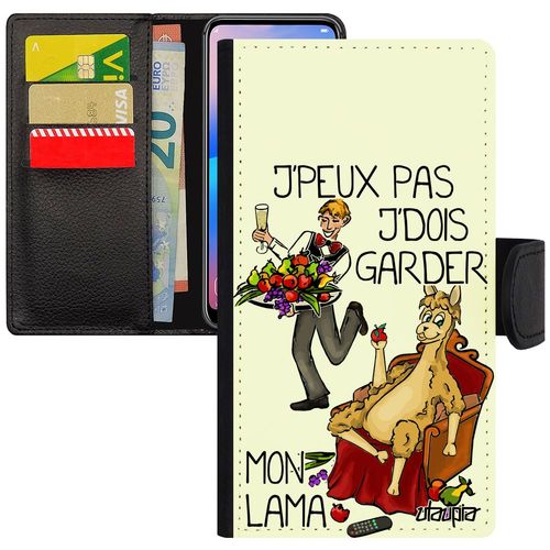 Coque Galaxy J3 2015 Simili Cuir À Rabat Portefeuille Silicone J'peux Pas J'dois Garder Mon Lama Humoristique Drole Antichoc Samsung