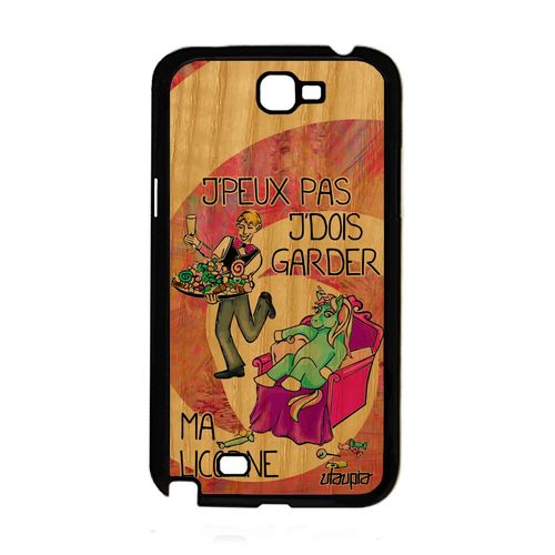 Coque Samsung Galaxy Note 2 Bois Naturel Silicone Humour J'peux Pas J'dois Garder Ma Licorne Bumper Frêne Je Housse Etui Rose Texte