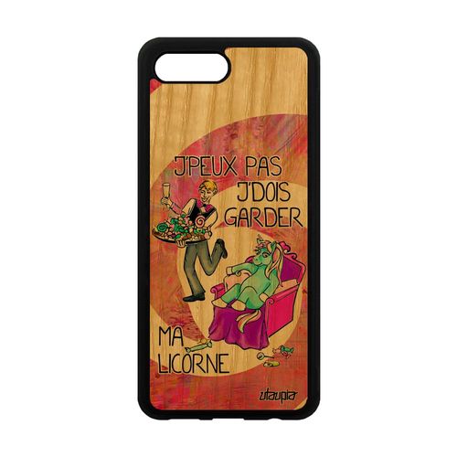 Coque Honor 10 En Bois Silicone Humour J'peux Pas J'dois Garder Ma Licorne Poney Antichoc Texte Cartoon Etui Rose Animaux Dessin Je