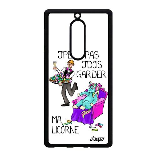 Coque Nokia 5 Silicone Humour J'peux Pas J'dois Garder Ma Licorne Je Jpeux Unique Bande Dessinée Noir Telephone Etui Aluminium Blanc