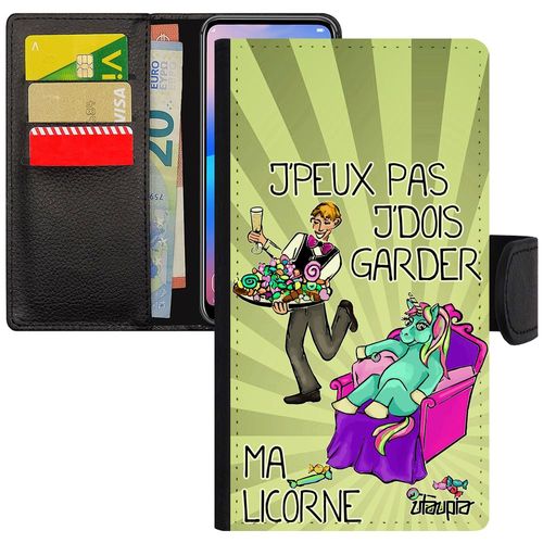Coque À Rabat Telephone Samsung Galaxy J3 2017 Portefeuille Je Peux Pas J'dois Garder Ma Licorne Humour De Protection Vert Unique 4g