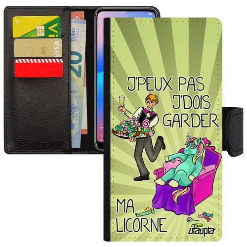 Coque Pour Huawei P10 Lite Simili Cuir À Rabat Portefeuille Je Peux Pas J'dois Garder Ma Licorne Drole Case Poney Vert Magnetique Bd