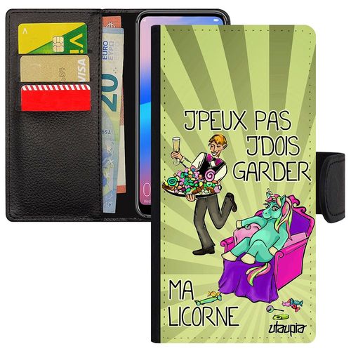 Coque Pour Honor 8a Simili Cuir Je Peux Pas J'dois Garder Ma Licorne Cartoon Humoristique Housse Original Jpeux Texte Vert Poney Bd