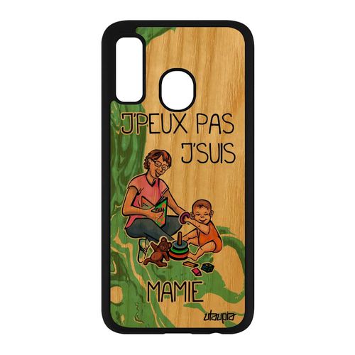 Coque Bois Samsung Galaxy A40 Silicone Jpeux Pas J'suis Mamie Design Texte Humour Bebe Famille Mamy Smartphone Dessin Vert Je Drole