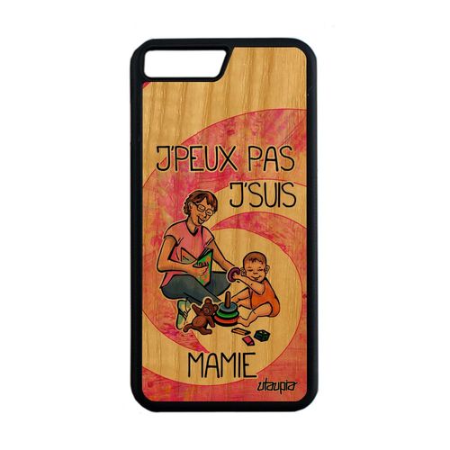 Coque Iphone 7 Plus Bois Silicone Humour J'peux Pas J'suis Mamie Drole Caoutchouc Bumper Texte Etui Bande Dessinée 4g Je Rose