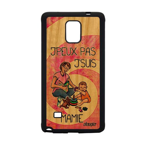 Coque Galaxy Note 4 En Bois Silicone Humour J'peux Pas J'suis Mamie Naissance Garcon Housse Mamy Rose Grand Mere Texte Drole Samsung