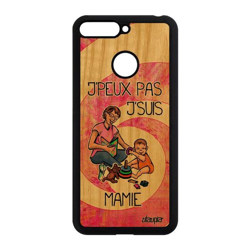 Coque Silicone Pour Honor 7a En Bois Veritable Et Humour J'peux Pas J'suis Mamie Naissance Garcon Je Rose Case Etui Smartphone Drole