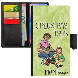 Coque De Protection Rabat Iphone 7 Plus Porte Cartes J'peux Pas J'suis Mamie Humour Drole Aimantée Pas Cher Je Mamy Vert Texte