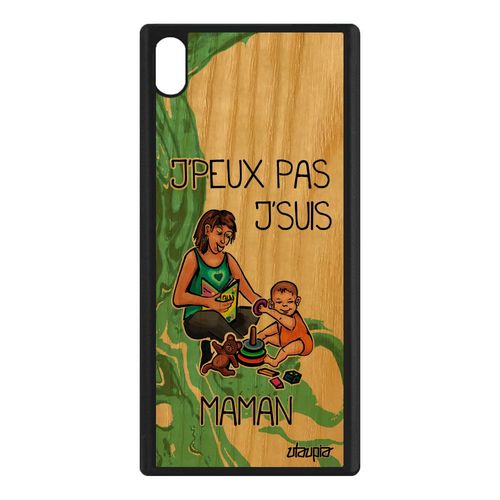 Coque Sony Xperia Xa1 Ultra Bois Silicone Humour J'peux Pas J'suis Maman Case Dessin Texte Antichoc Vert Famille Bebe Drole Jpeux De