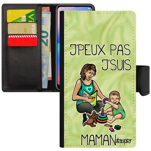 Coque J'peux Pas J'suis Maman Rabat Iphone Xr Humour Texte Vert Drole Personnalisé Case Etui Je Parent Leather Made In France