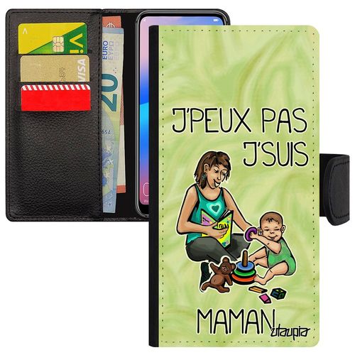 Coque J'peux Pas J'suis Maman Pour Honor 8 Cuir Rabat Porte Cartes Je Drole Comique Texte Case Bd Bumper Mobile Naissance Fille Vert