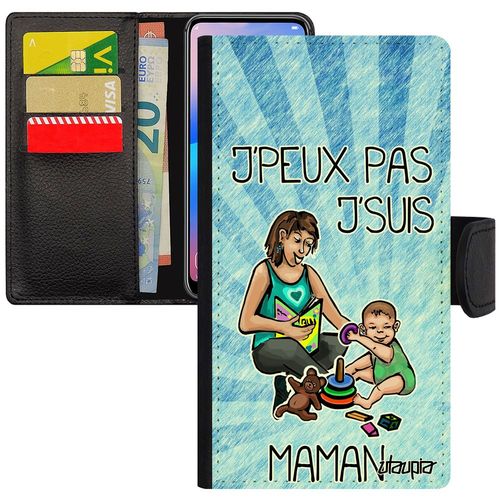 Coque Rabat Iphone 7 Plus Cuir Porte Cartes J'peux Pas J'suis Maman Portable Parent Flip Case Bleu Texte Telephone Je Mere Bd