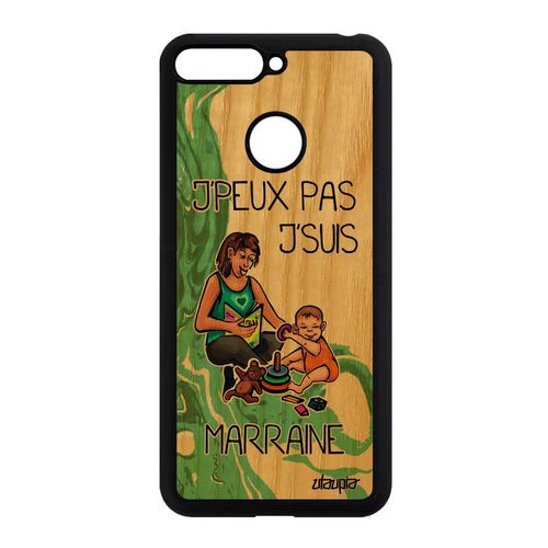 Coque Bois Veritable Silicone Honor 7a J'peux Pas J'suis Marraine De Protection Vert Bebe Drole Jpeux Je Comique Case Texte Humour
