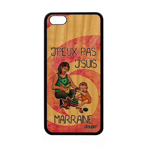 Coque Apple Iphone 5c Bois Silicone J'peux Pas J'suis Marraine Drole Cover Rose Telephone Humoristique Frêne Jpeux Humour Je Rigide