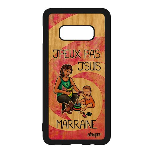 Coque Silicone Pour Samsung Galaxy S10e En Bois J'peux Pas J'suis Marraine Jpeux Rose Texte Caoutchouc Humour Drole Naissance Garcon