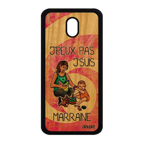 Coque Pour Galaxy J3 2017 En Bois Naturel Silicone J'peux Pas J'suis Marraine De Protection Jpeux Humour Rose Texte Original Samsung