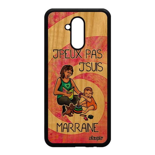 Coque Huawei Mate 20 Lite Bois Silicone J'peux Pas J'suis Marraine Solide Naissance Garcon Telephone Frêne Rose Etui Drole Je Texte