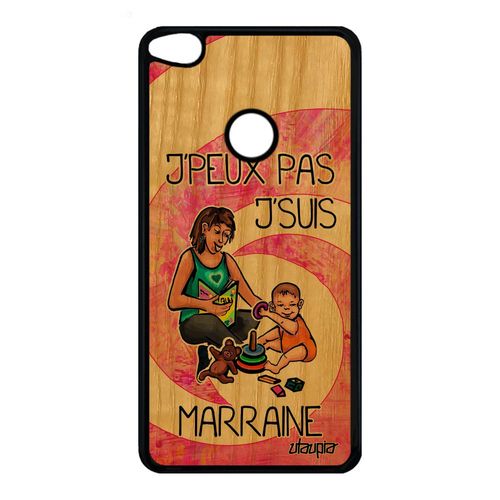 Coque Huawei P8/P9 Lite 2017 En Bois Silicone J'peux Pas J'suis Marraine Jpeux Rose Naissance Garcon Dessin Drole Personnalisé Texte