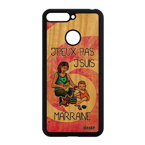 Coque Honor 7a Bois Silicone J'peux Pas J'suis Marraine Rose Housse Telephone Texte Drole Humoristique Bande Dessinée Made In France