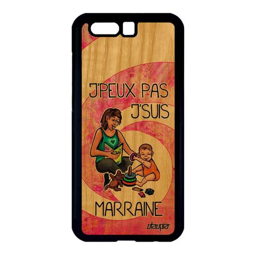 Coque Honor 9 En Bois Silicone J'peux Pas J'suis Marraine Solide Personnalisé Rose Naissance Garcon Telephone Jpeux Humour Drole Je