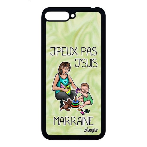 Coque Huawei Y6 2018 Silicone Je Peux Pas J'suis Marraine Motif Naissance Fille Humour Drole Housse Vert Jpeux Texte Case Souple Bd