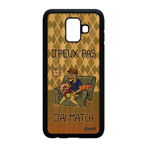 Coque Bois Samsung Galaxy A6 2018 Silicone J'peux Pas J'ai Match Foot Basket Vert Humour Texte Rigide Je Drole Rugby Handball Bd De
