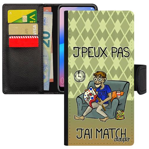 Coque J'peux Pas J'ai Match Huawei P30 Lite Cuir À Rabat Porte Cartes Foot Texte Vert Comique Etui Coupe D'europe Drole Rugby Humour